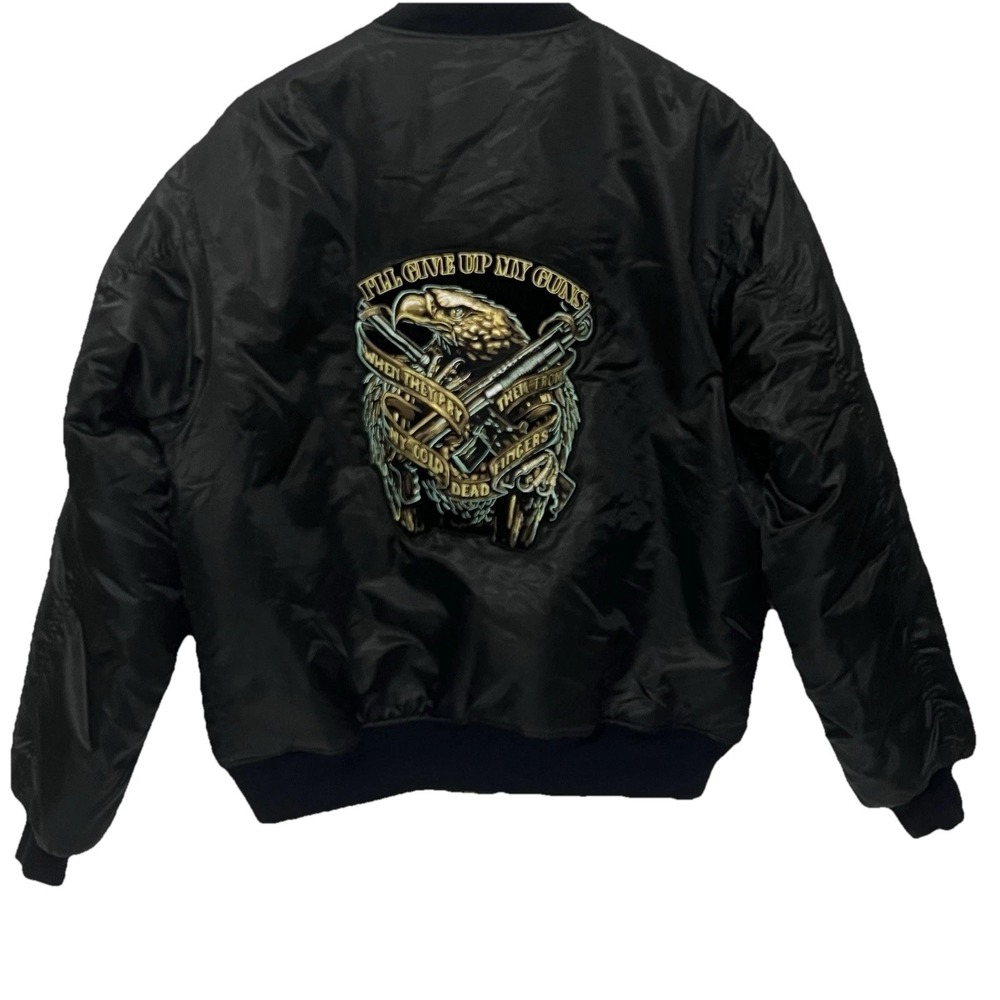 Rothco Jacket 2XL Vtg MA-1 Black Army Flyer Eagle Guns Embroidered Patch Logo